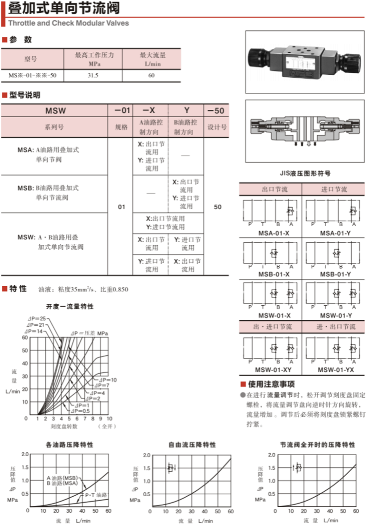 msw-01-x-50油研疊加式單向節(jié)流閥